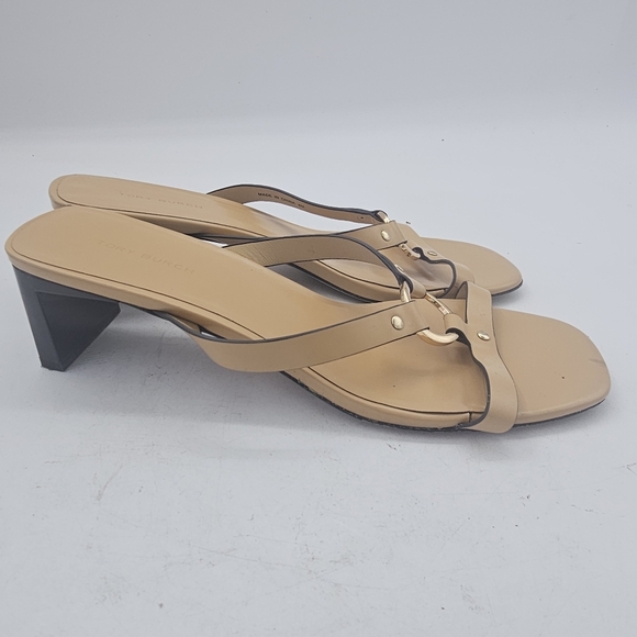 Tory Burch Ring Heel Sandal Leather Block Heel Cantucci Tan Size 8 - Picture 8 of 12